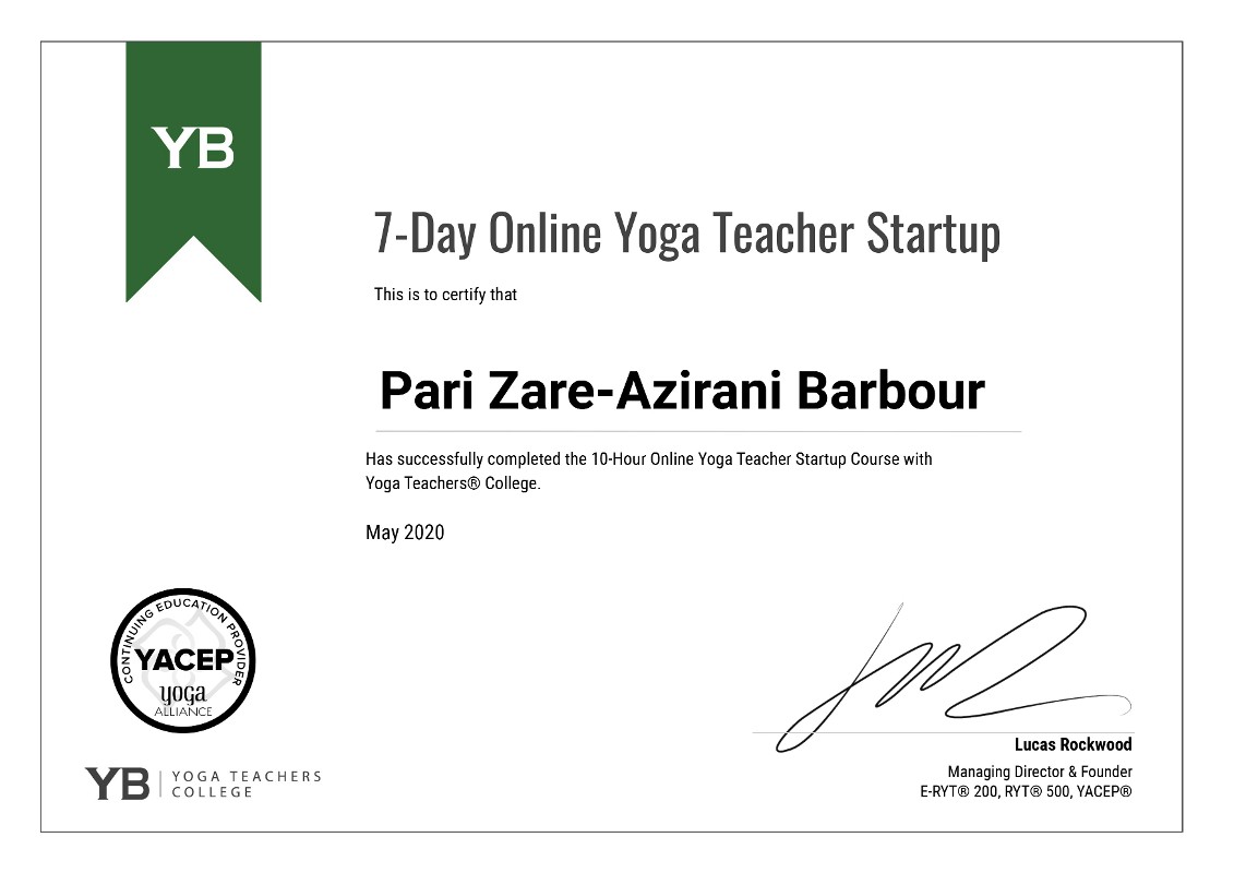 Certificate May 2020- 7-day Online Yoga Teacher Startup