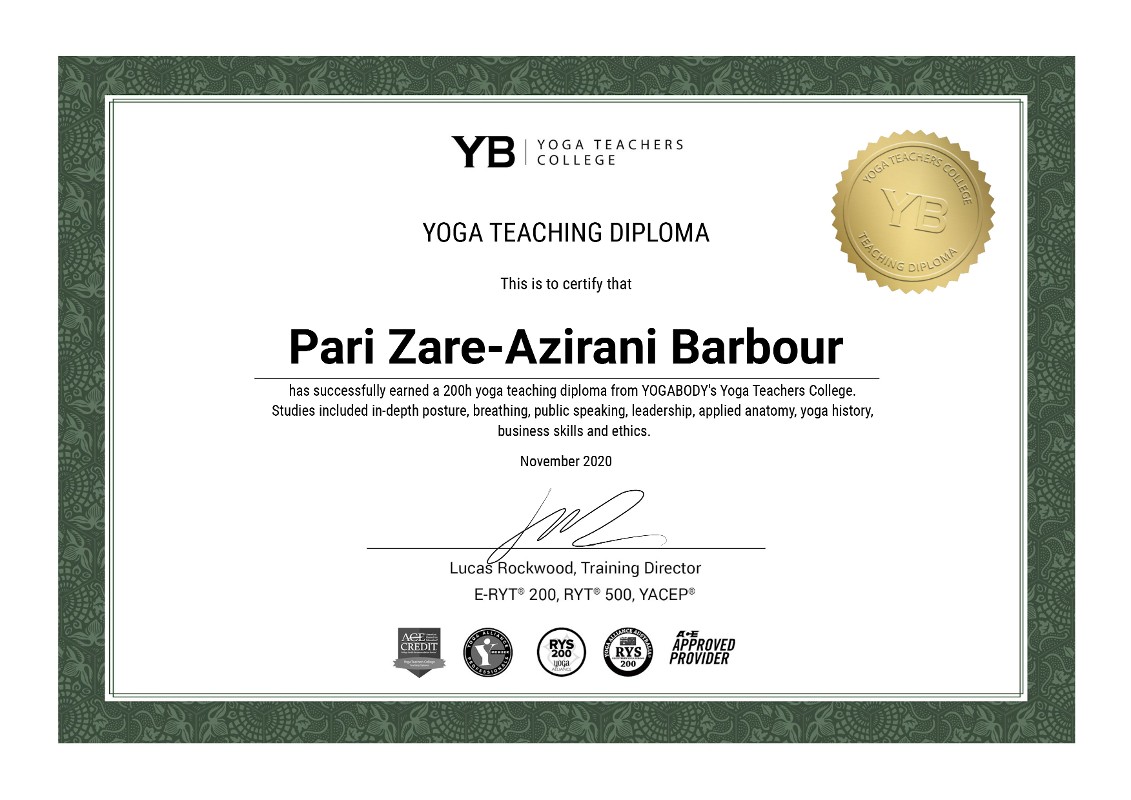 Certificate November 2020 - Yoga Teaching Diploma